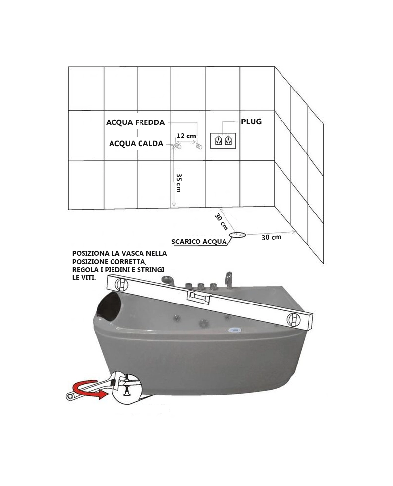 Vasca idromassaggio cromoterapia, cuscino 150x80cm Sicorage Unicrea