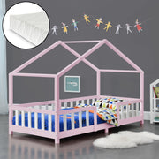 Letto per Cameretta Treviolo a Forma di Casetta con Materasso 90x200 cm Rosa / Bianco [en.casa] [neu.haus]