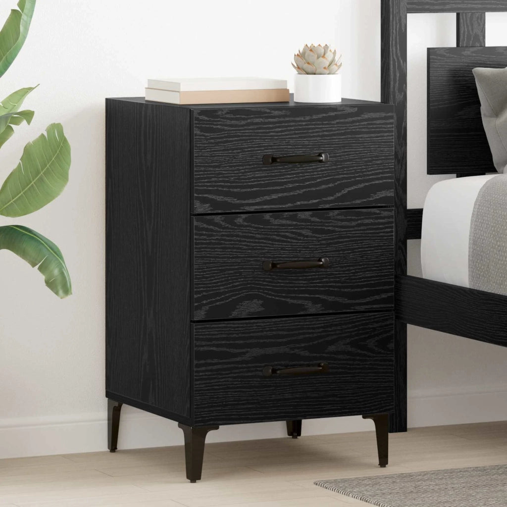 Comodino | Armadio da Notte | Mobiletto da notte Rovere Nero 40 x 40.5 x 66 cm