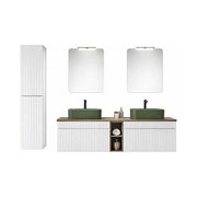 Insieme ICON bianco: mobili sotto lavabo 180cm con nicchie visibili + due lavabi da appoggio verdi + specchi + LED + colonna
