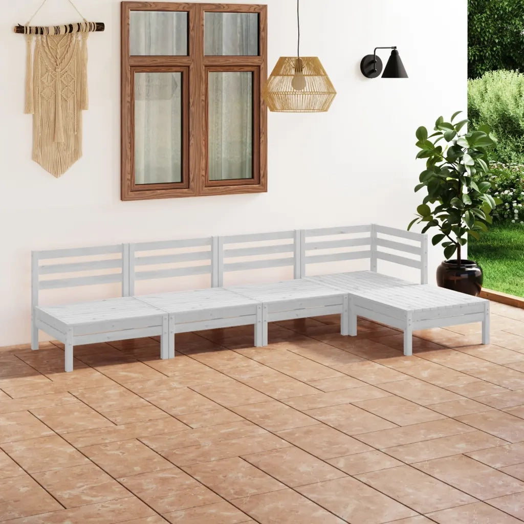 Set Salotto da Giardino 5 pz | Set di Mobili da Esterno in Legno Massello di Pino Bianco
