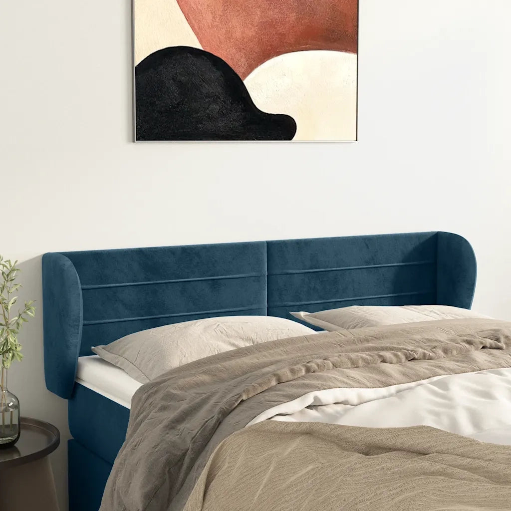 Testiera | Testata ad Orecchio Blu Scuro 147x23x78/88 cm in Velluto