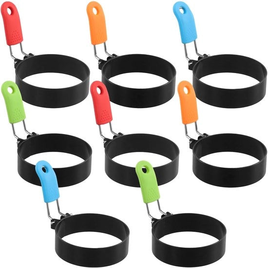 Set di anelli per uova in acciaio inossidabile - 8 pezzi - anelli per uova antiaderenti - manico in silicone - dimensioni 7,5 x 2,2 cm - per cerchi di uova sbattute - eierkoker