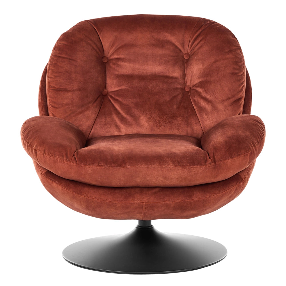 Poltrona girevole Velluto marrone dorato Base singola con sedile imbottito Button Tufted