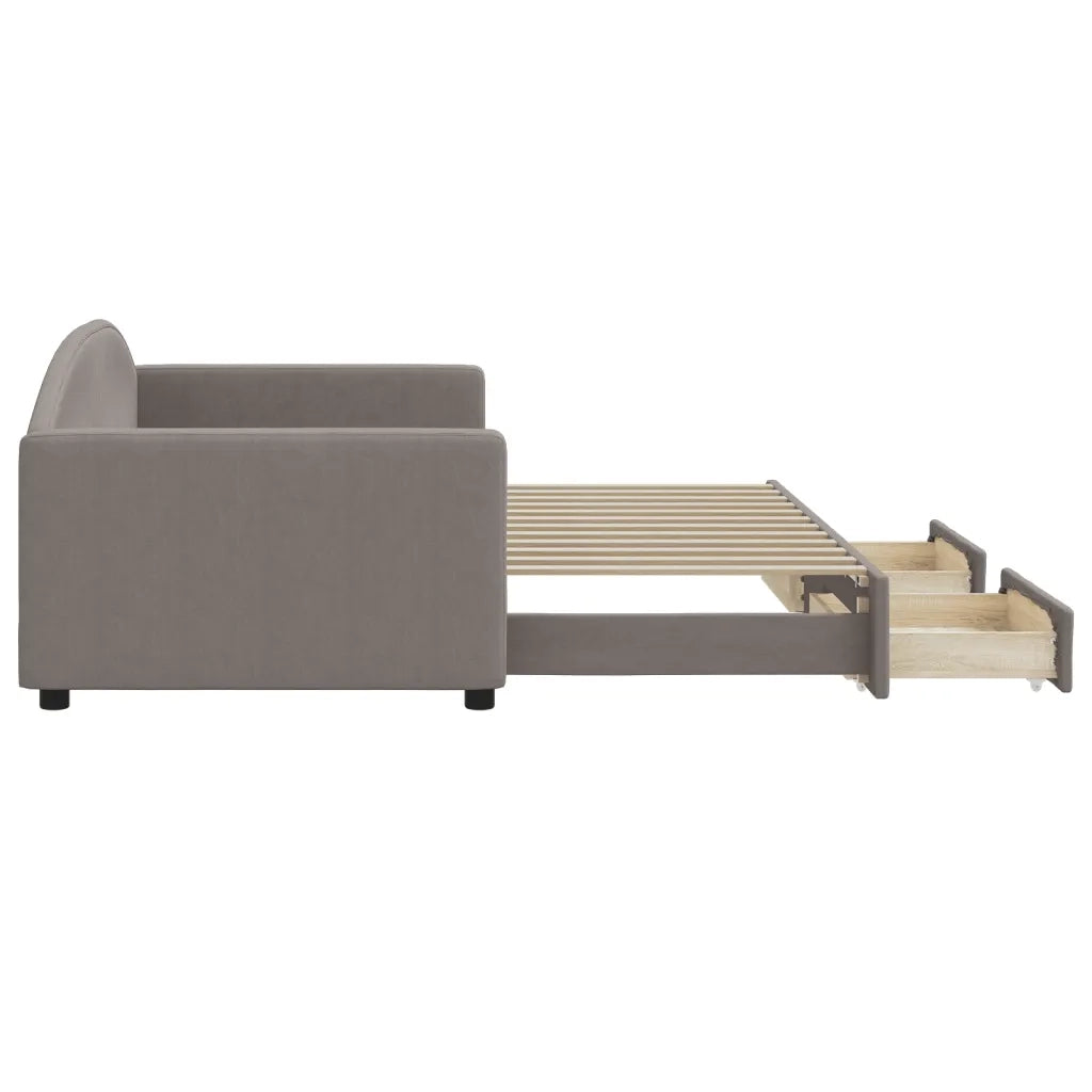 Divano Letto Estraibile con Cassetti Tortora 90x200 cm Tessuto