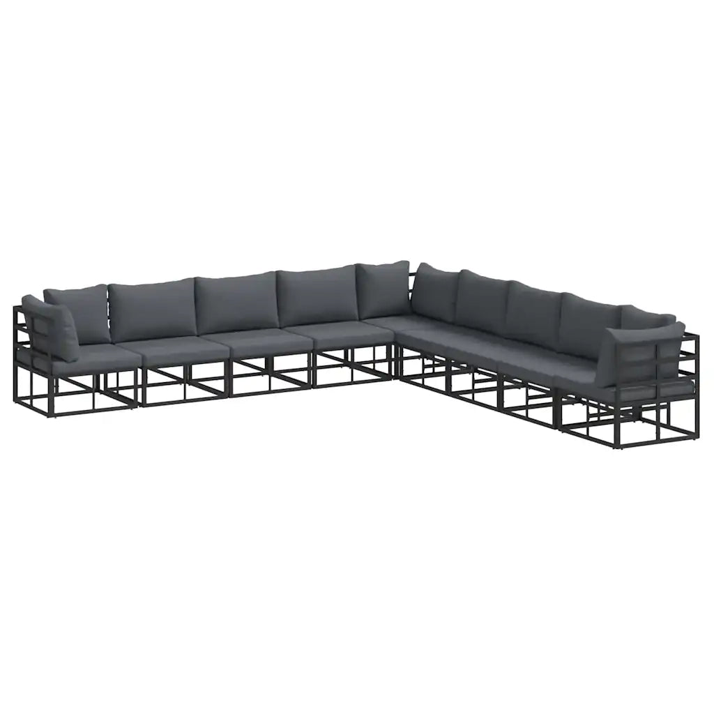 vidaXL Set Divano da Giardino con cuscino 9 pcs Nero Alluminio