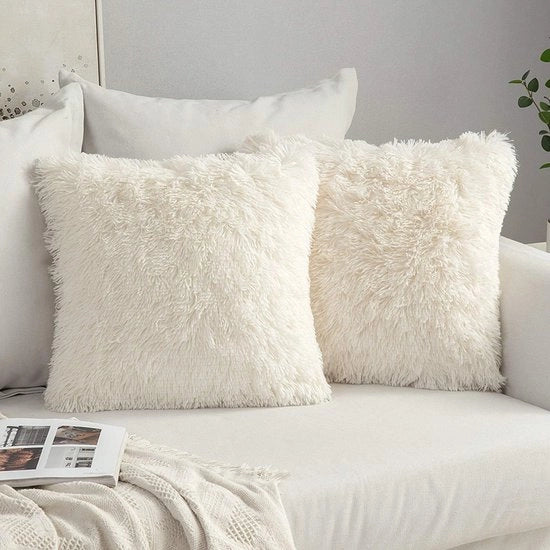 Set di 2 coprisaccozza di peluche Decorativi cuscini di design Cuscini morbidi Cuscini soffici Copri cuscino per divano 40x40 cm Bianco crema