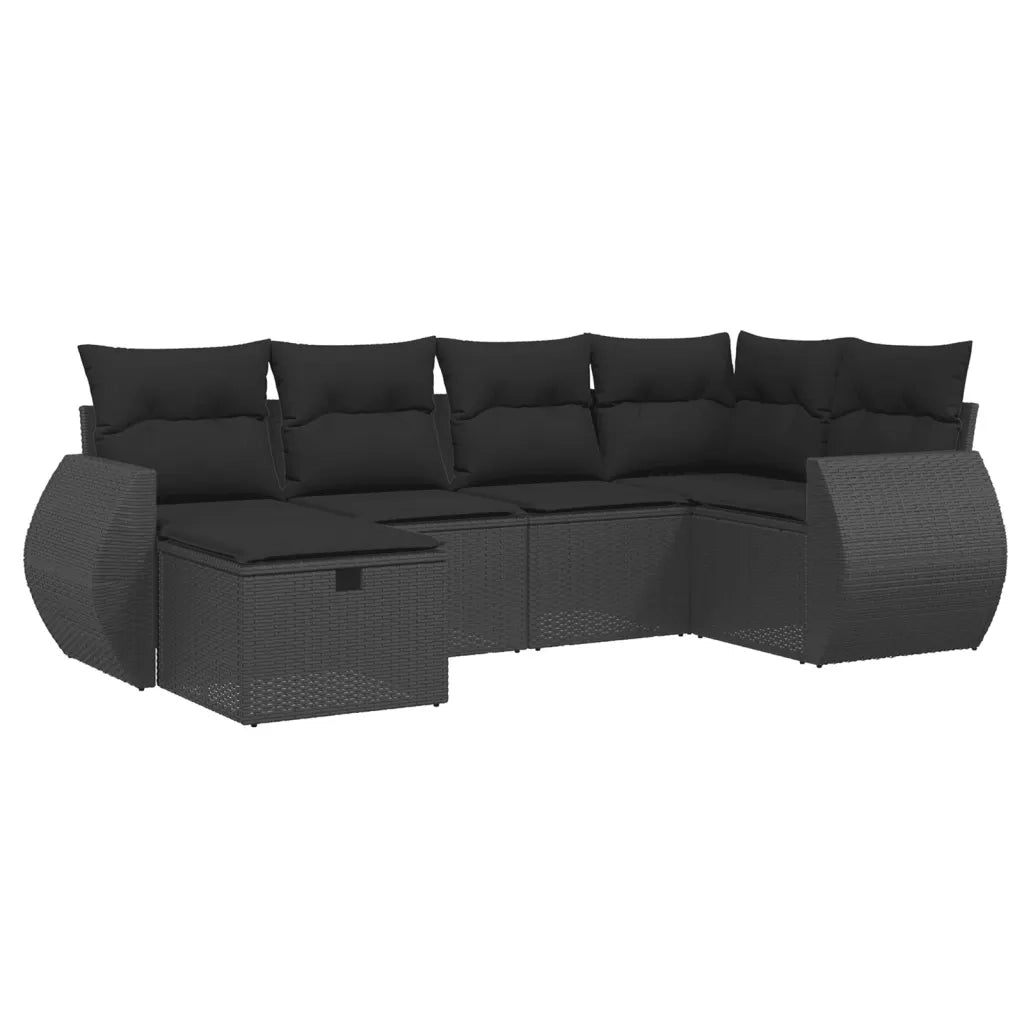 Set Divano da Giardino 6 pz con Cuscini Nero in Polyrattan 3264101