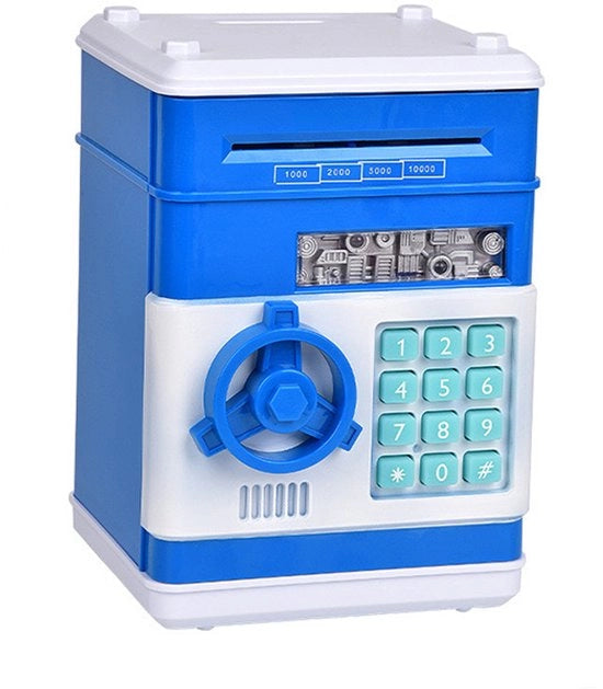 Cassa di risparmio per bambini con password, slot e musica automatica, rotella di denaro (blu chiaro)