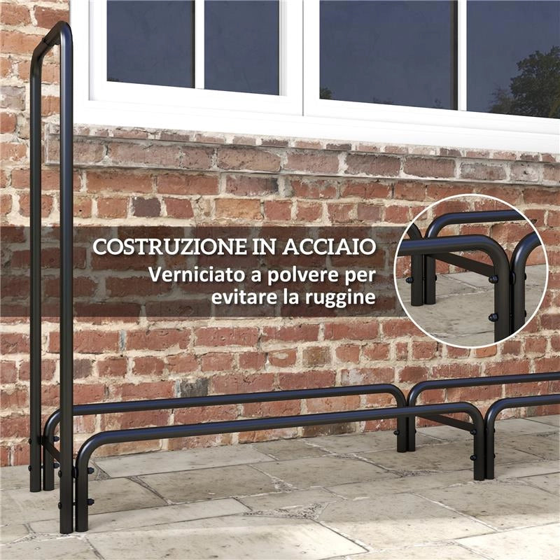 PORTALEGNA DA INTERNO ED ESTERNO IN METALLO CON TELO PORTA LEGNA E COPERTURA 240X36X99 CM NERO
