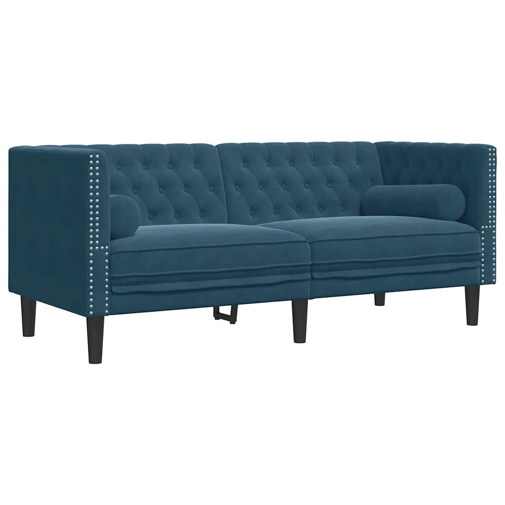 Divano Chesterfield con Rinforzi 2 Posti Blu in Velluto 372691