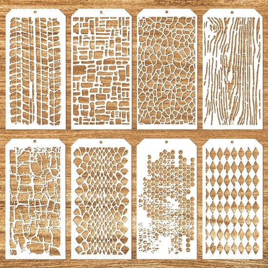 Schede da pittore 8 pezzi - Schede riutilizzabili - Tecnica a mattoncini - Schede a testura artistica - Per cartoncini e telo - Plastica 24x11,9 cm