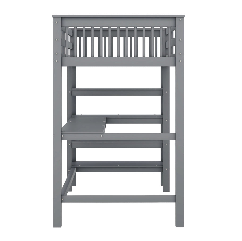 Letto a soppalco 90x200 cm grigio con scrivania e ripiani