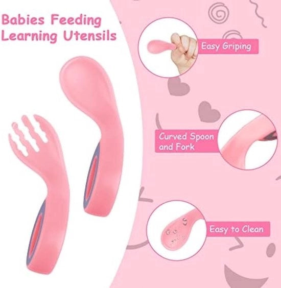 Set di forchette e cucchiai per bambini, 4 cucchiai termosensibili, BPA-free, cucchiaio per bambini con manico rotondo, cucchiaio per alimenti per bambini e bambini in età prescolare, idoneo per bambini a partire dai 6 mesi