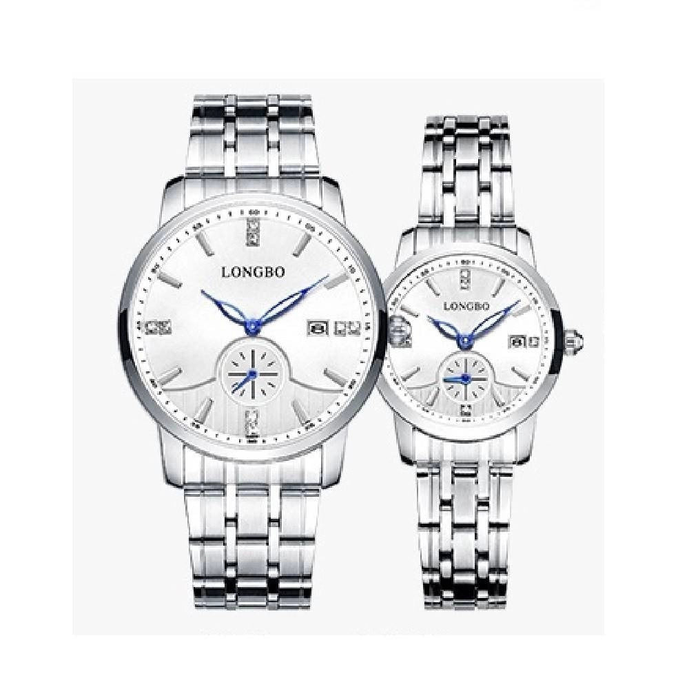 Trade Shop - Orologio Uomo Donna Longbo 80436 Analogico Data Acciaio Silver Bianco Lancette Blu -