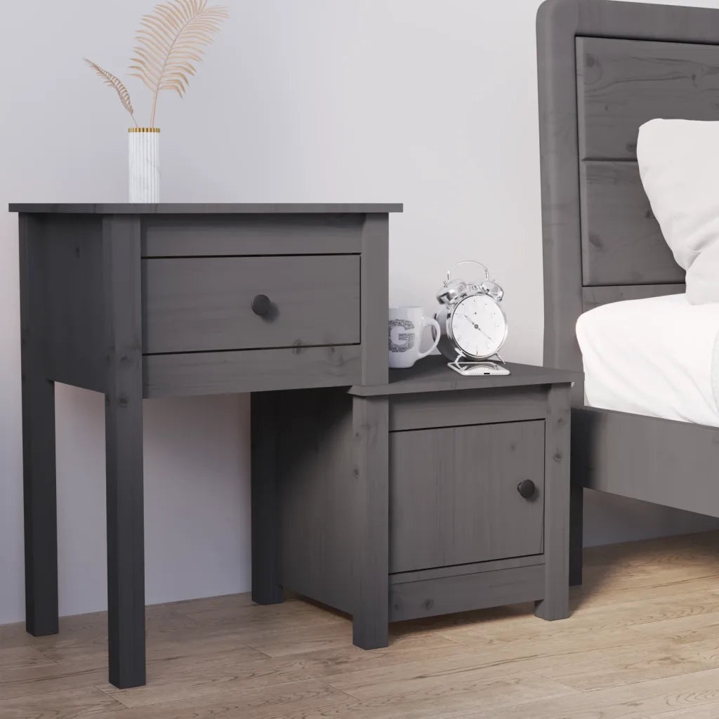 Comodino | Armadio da Notte | Mobiletto da notte Grigio 79,5x38x65,5 cm in Legno Massello di Pino