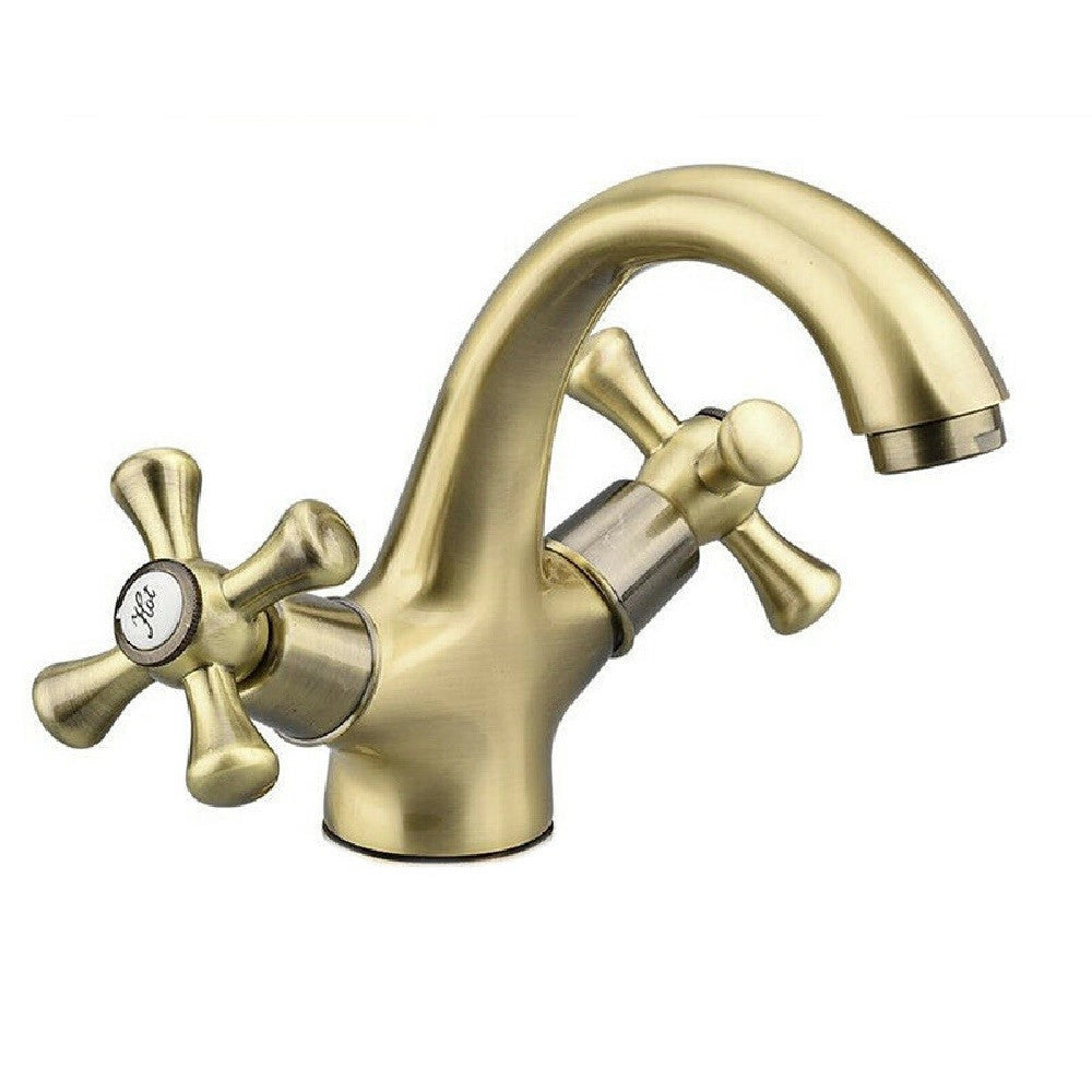 Trade Shop - Rubinetto Per Bagno Lavabo Miscelatore Doppia Manopola In Ottone Bronzo Satinato -