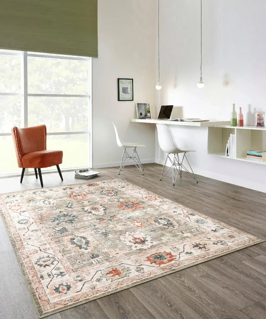 Tappeto arredo casa ZIEGLER 03 verde salvia cm.160x230 riproduzione disegno persiano classico in stile vintage. Tappeto lavabile e antiscivolo per salotto, soggiorno, camera da letto.