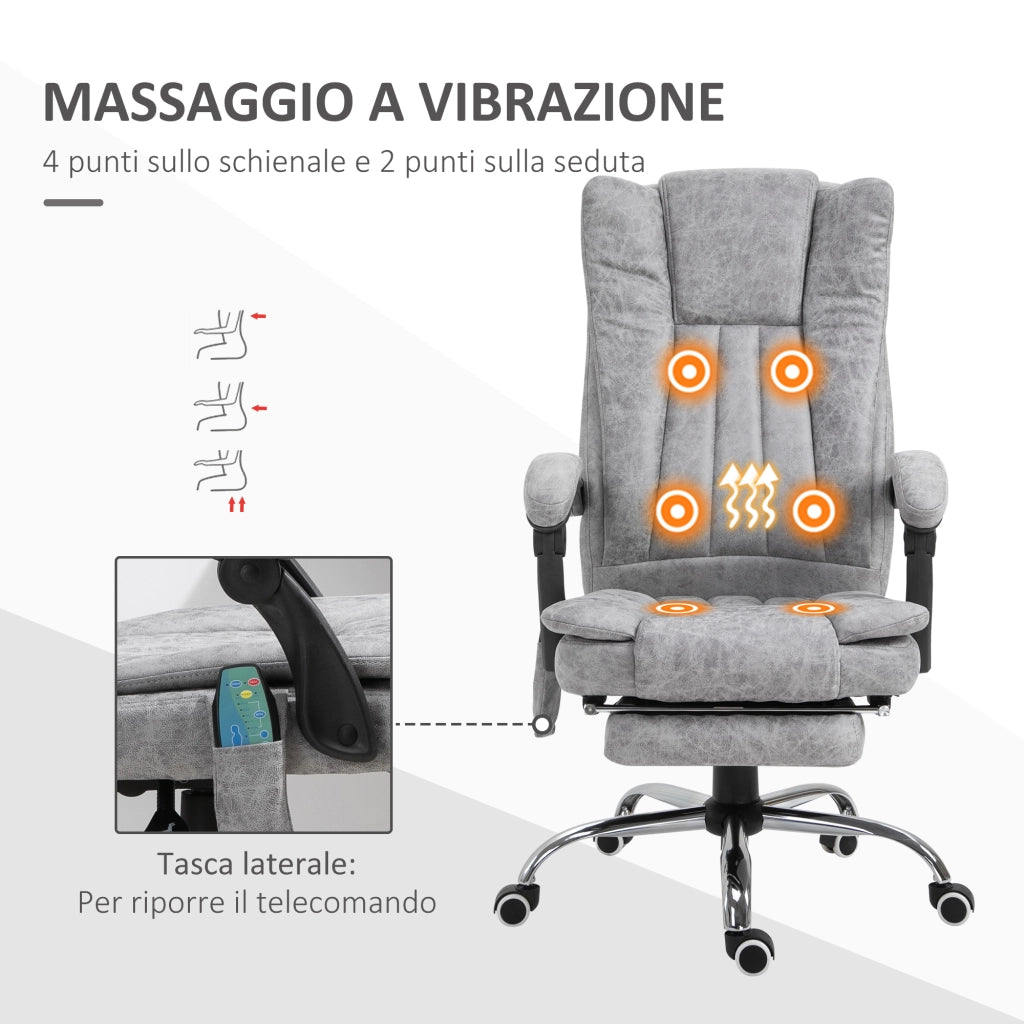 EasyComfort Sedia da Ufficio Massaggiante e Riscaldante ad Altezza Regolabile, Poltrona con Poggiapiedi, Sedia Ergonomica in Microfibra, 62x70x113-120 cm, Grigio
