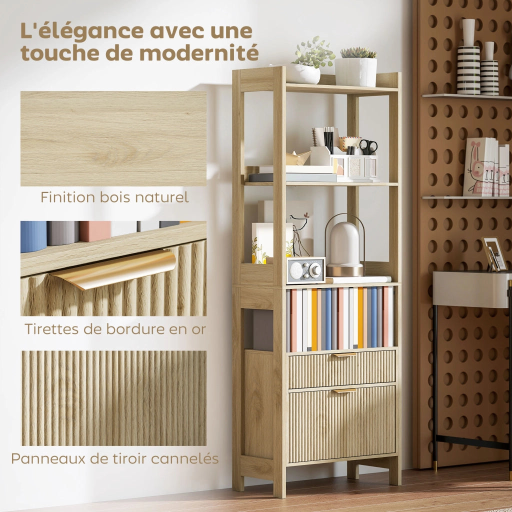 Libreria con cassetti e scaffali aperti ¨C zephmum ¨C legno naturale 60x30x160