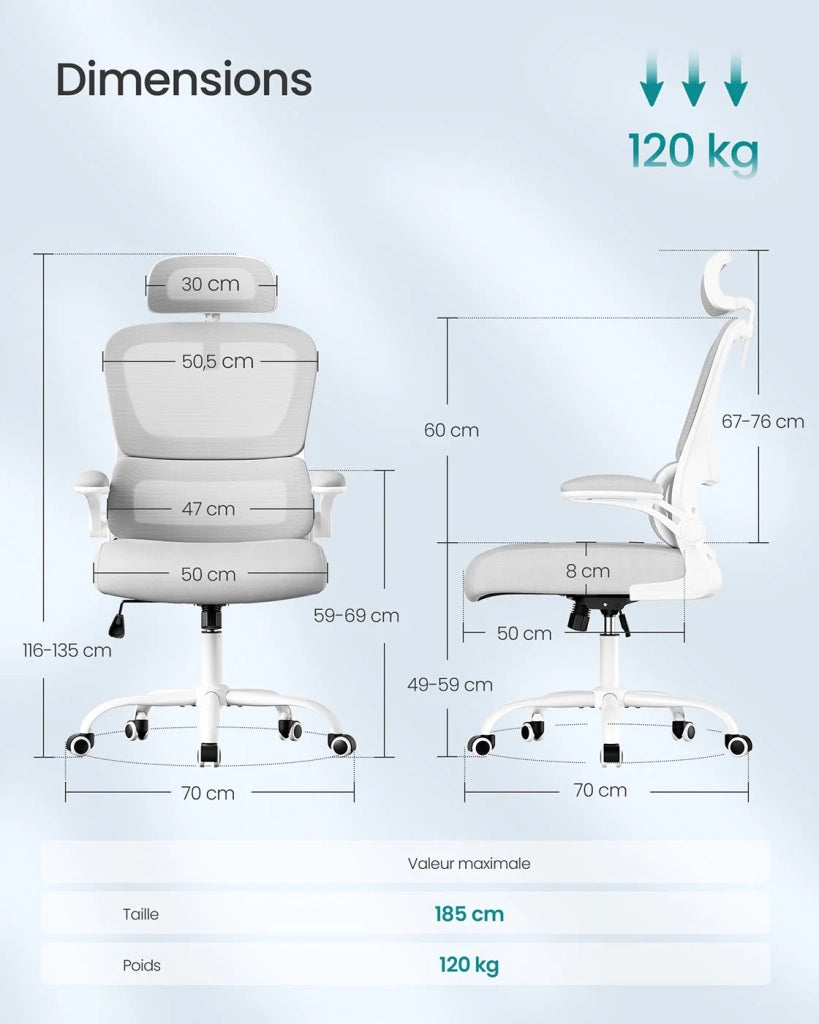 Sedia da ufficio ergonomica con doppio strato di tessuto a rete braccioli pieghevoli supporto lombare regolabile e poggiatesta funzione di oscillazione grigio 12_0004854