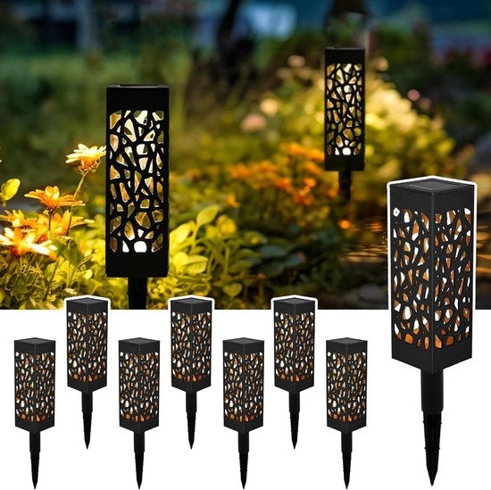 Illuminazione per esterno alimentata da energia solare - acqua resistente - funziona con energia solare - caldo bianco - giardino prato cortile ingresso - 8 pezzi