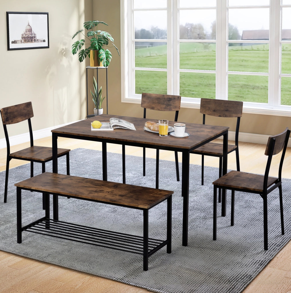 TAVOLO da pranzo Set 6 pezzi Marrone MDF e acciaio stile industriale