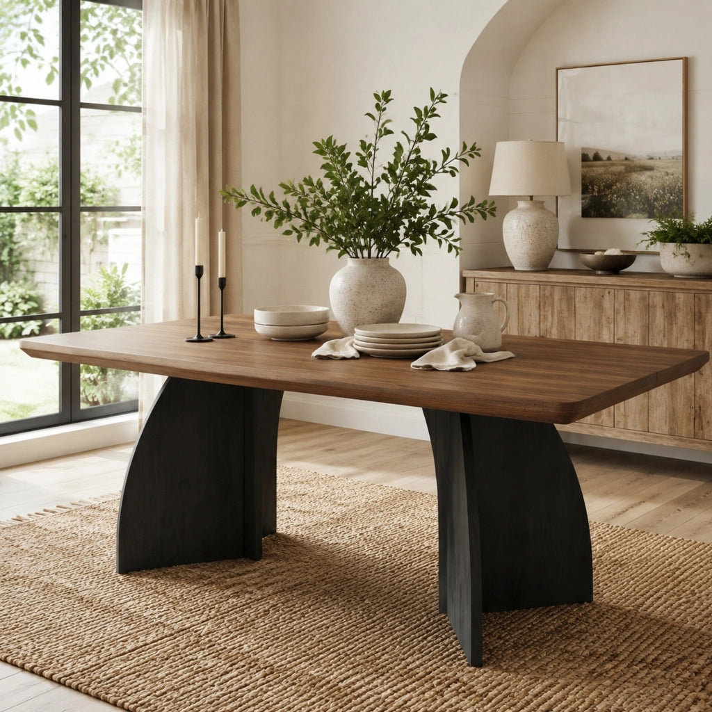 Tavolo da pranzo per 4-6 persone con piano robusto da 4 cm; stile moderno; in MDF noce e gambe nere; 160 × 80 cm