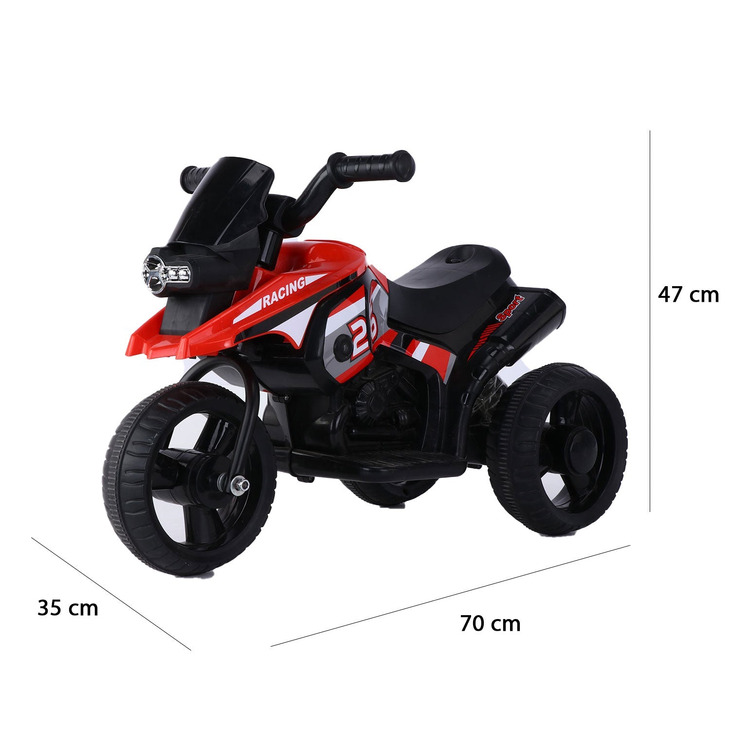 Moto Elettrica per Bambini 6V 3 Ruote con Suoni e Luci Rosso