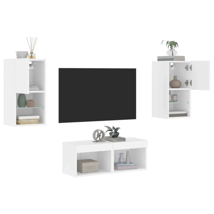 Mobili TV a Muro 4pz con Luci LED Bianchi 3216569
