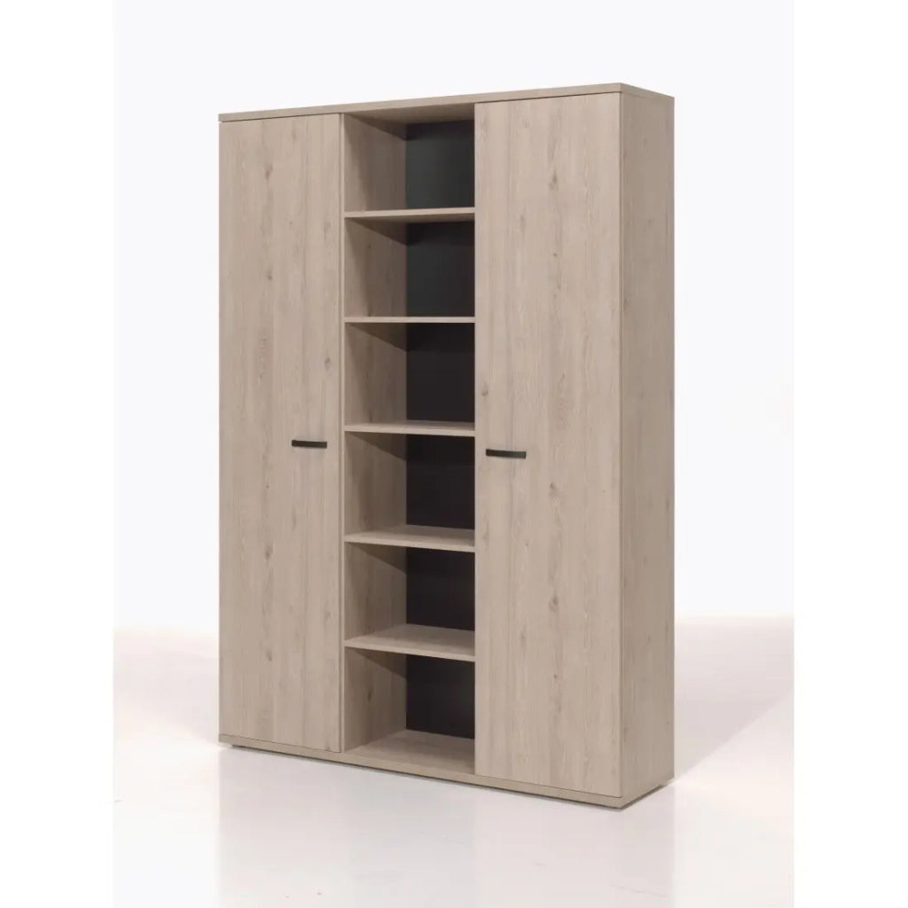 Mobile alto per ufficio con 2 porte e scaffali in colore rovere chiaro - Collezione YUKON