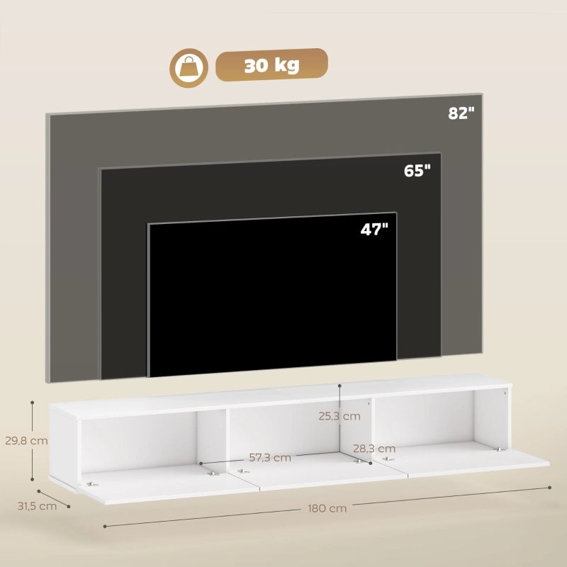 Mobile porta TV sospeso con 3 ante ribaltabili e chiusura ammortizzata, per soggiorno moderno, bianco, 180 cm