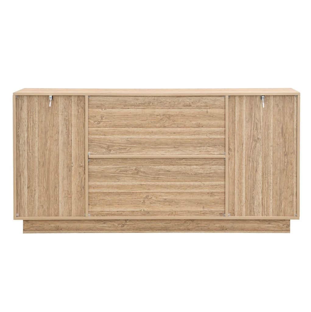 Sideboard in legno naturale 160x40x80 cm con ante a molla e ripiani regolabili