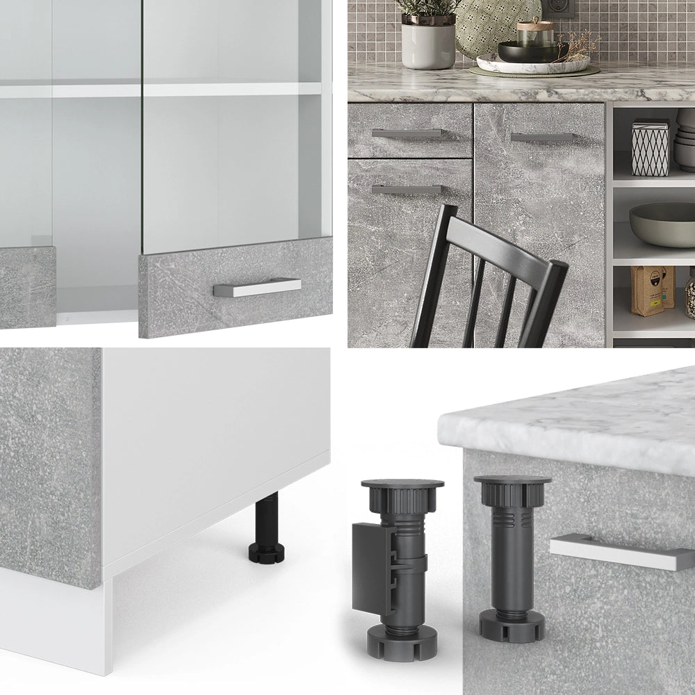 Cucina componibile R-Line Calcestruzzo/Bianco 240 cm senza piano di lavoro Vicco