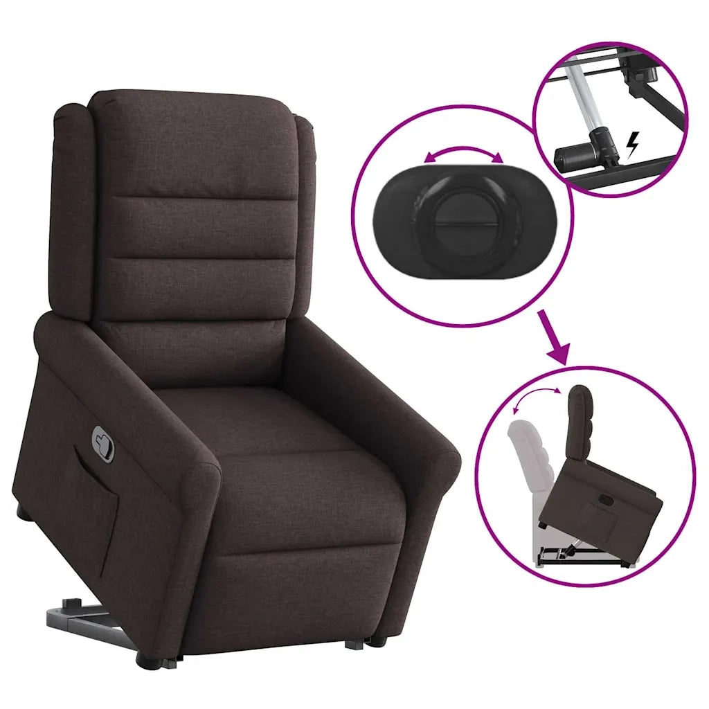 Poltrona Alzapersona Reclinabile Marrone Scuro in Tessuto 3303319
