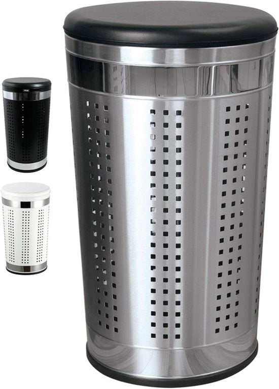 Cesta per la Lavanderia con Cuscino di Sedile a Rondò 60,5 cm di Altezza Metallo Nero/Arsenico Argento