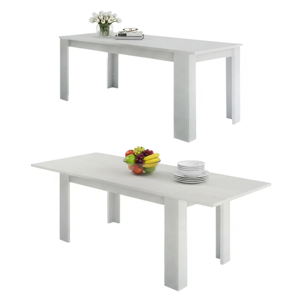Tavolo per sala da pranzo Agenore, Made in Italy, Tavolo moderno con allunghe, Consolle allungabile, cm 160/210x90h75, Bianco lucido Larice