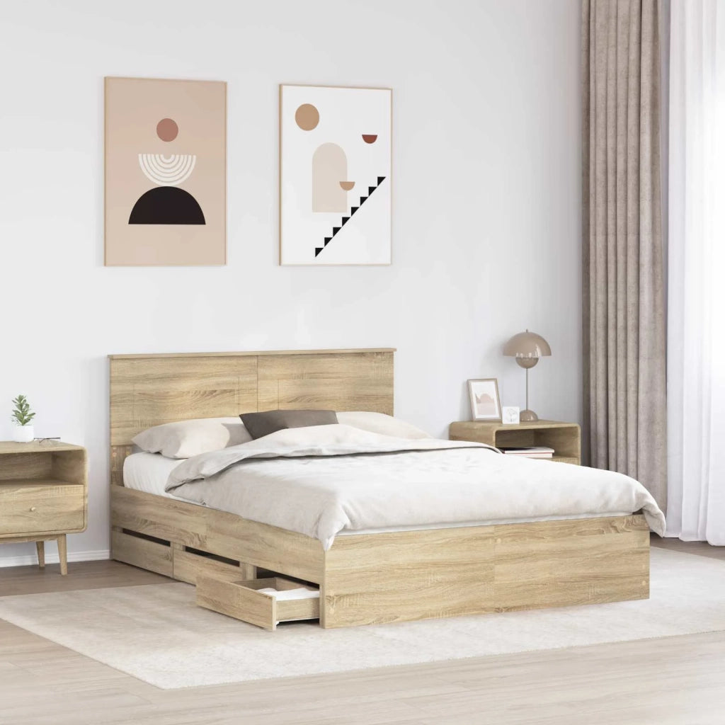 Struttura del letto con cassetto Rovere Sonoma 140 x 190 cm 3407979