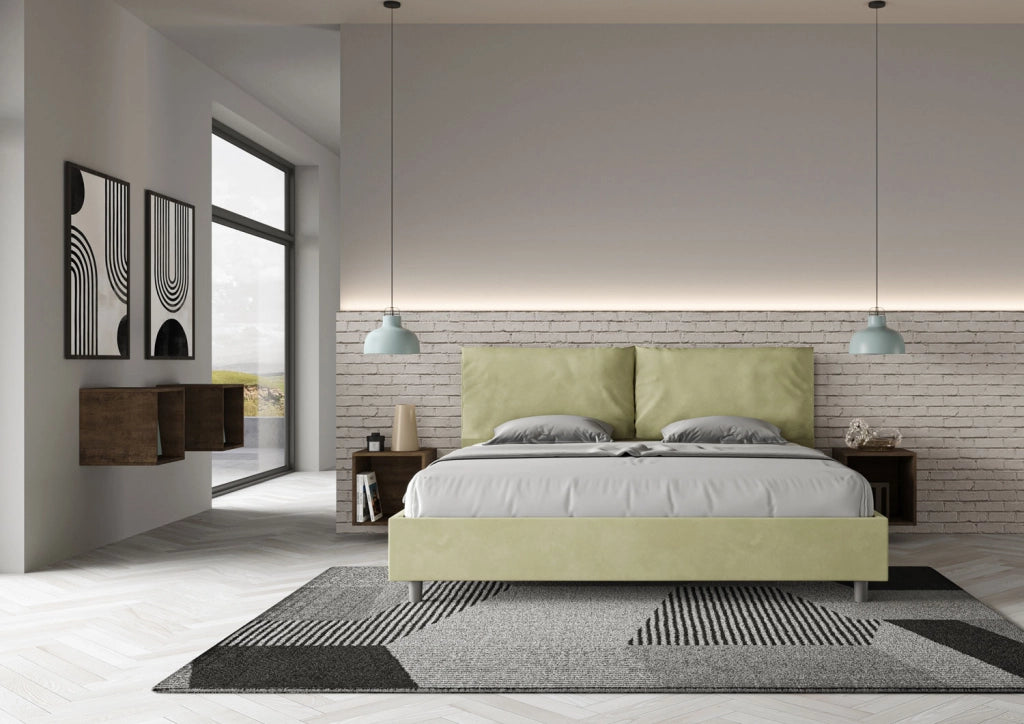 BS COM Letto matrimoniale king size con rete imbottito 190x200 microfibra tè verde Large