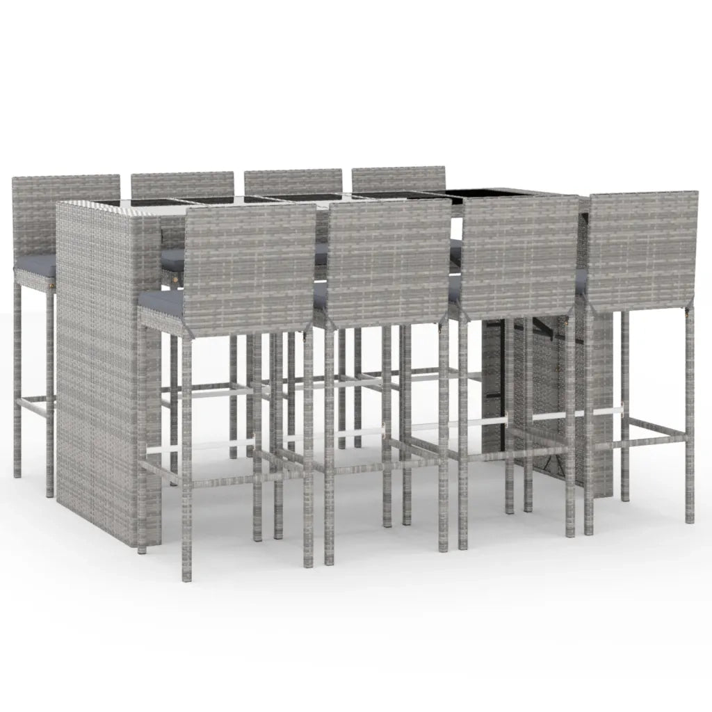 Set Bar da Giardino 9 pz con Cuscini in Polyrattan Grigiocod mxl 76697