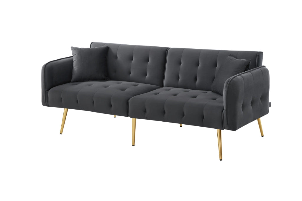 Divano letto 2 posti trasformabile 215x81;5 cm in velluto grigio antico con schienale regolabile