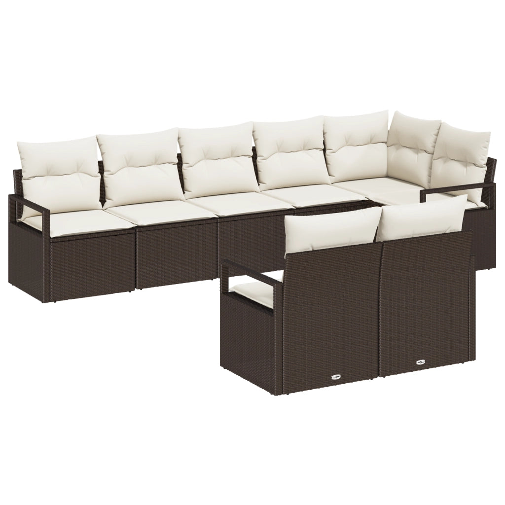 Set divano da giardino 8 pezzi con cuscini marrone polyrattan