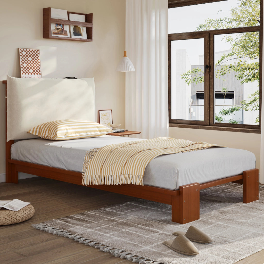 Letto imbottito singolo 90x200 cm marrone scuro con testiera imbottita