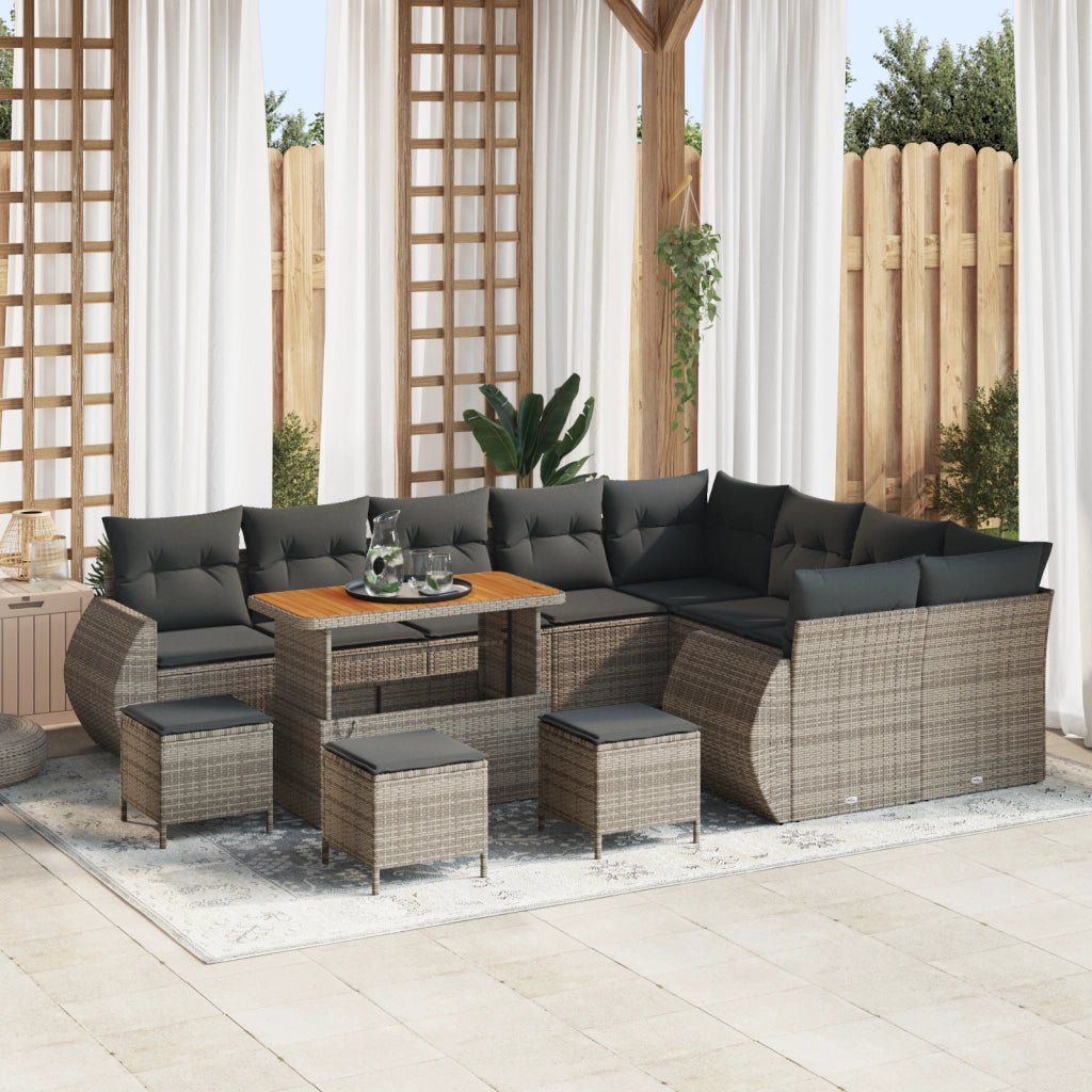 Set Divani Giardino con Cuscini 13 Pezzi Grigio Polyrattan Acacia