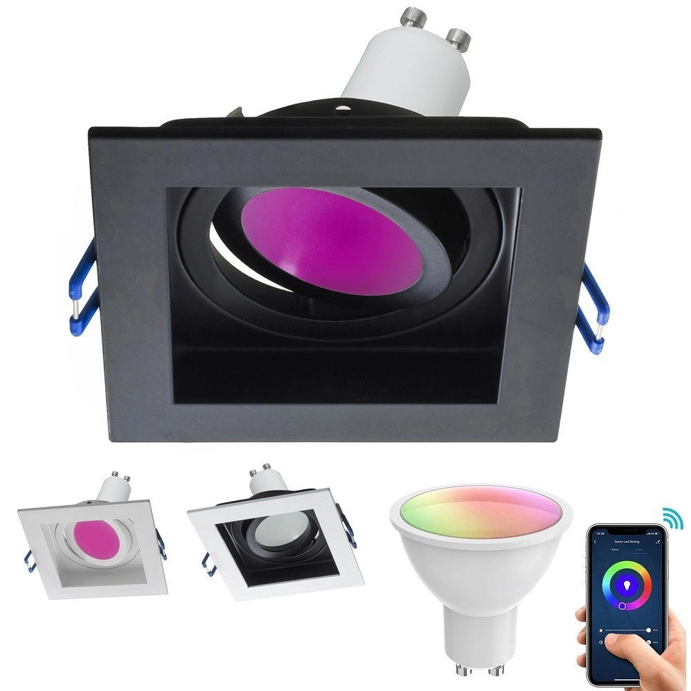 Trade Shop - Faretto Led Incasso Quadrato Smart Alexa Google Lampada Gu10 5w Wifi Rgb Cct 9cm - Nero