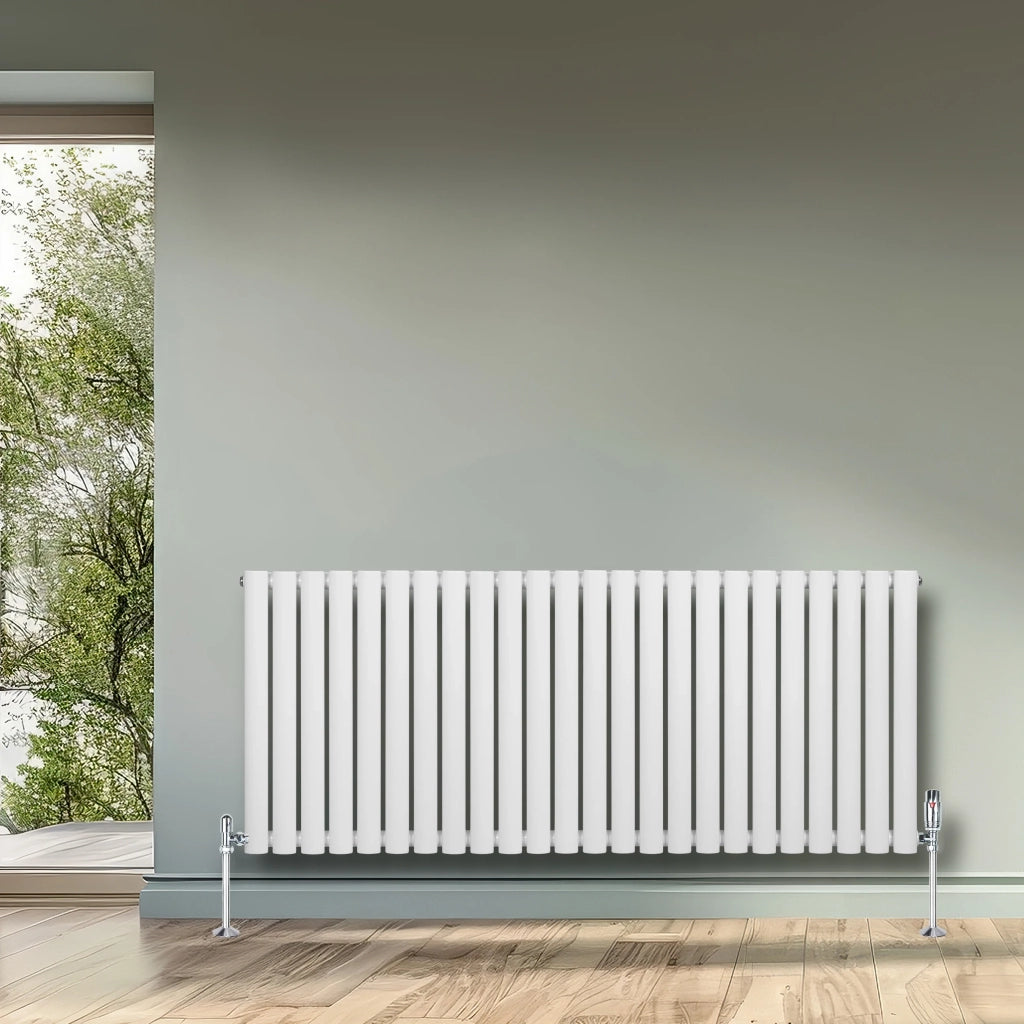 Radiatore Orizzontale Ovale 600x1440mm Bianco con Valvole TRV