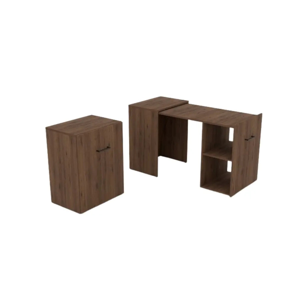 Scrivania pieghevole FLIP – Rovere scuro – Scrivania estensibile con spazi di archiviazione per piccoli spazi