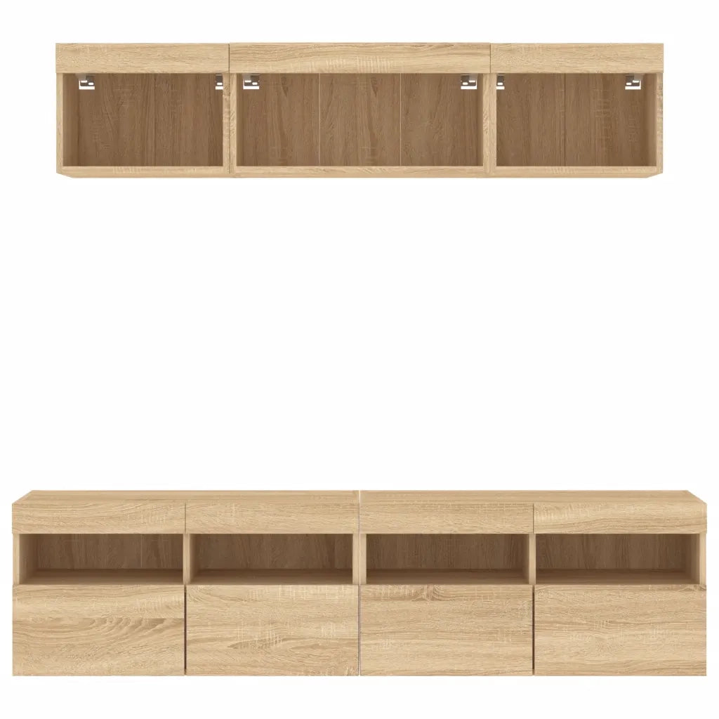 Mobili TV a Muro con LED 5 pz-Credenza per TV sospesa Rovere Sonoma Legno Multistrato