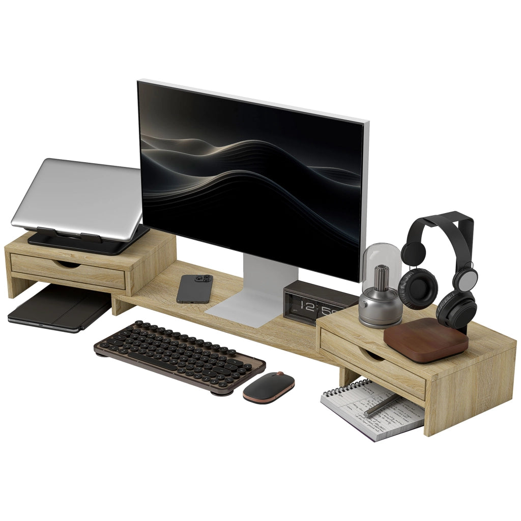 Scrivania regolabile con 2 cassetti e supporto monitor ¨C Zephmum ¨C Grigio 60-116 cm