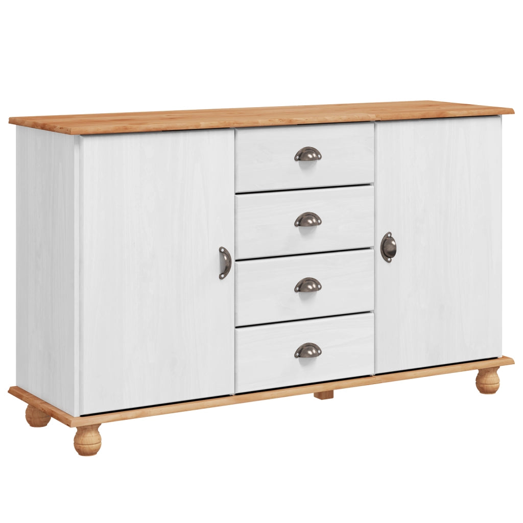 Credenza 'ASKIM'Bianca 133,5x40x78 cm Legno massiccio di pino